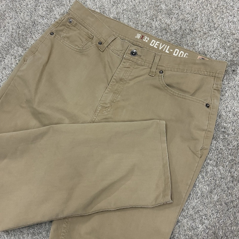 Devil Dog Chino Pants Mens 36X32 Fits 36X29 Athletic Tan Five Pocket Sanforized